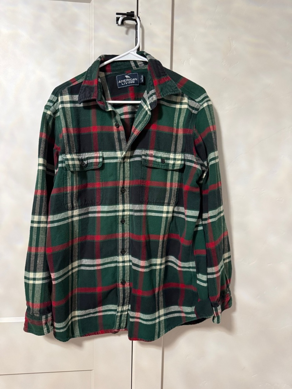 Men’s American Living Forest Green & Red Plaid Flannel Shirt